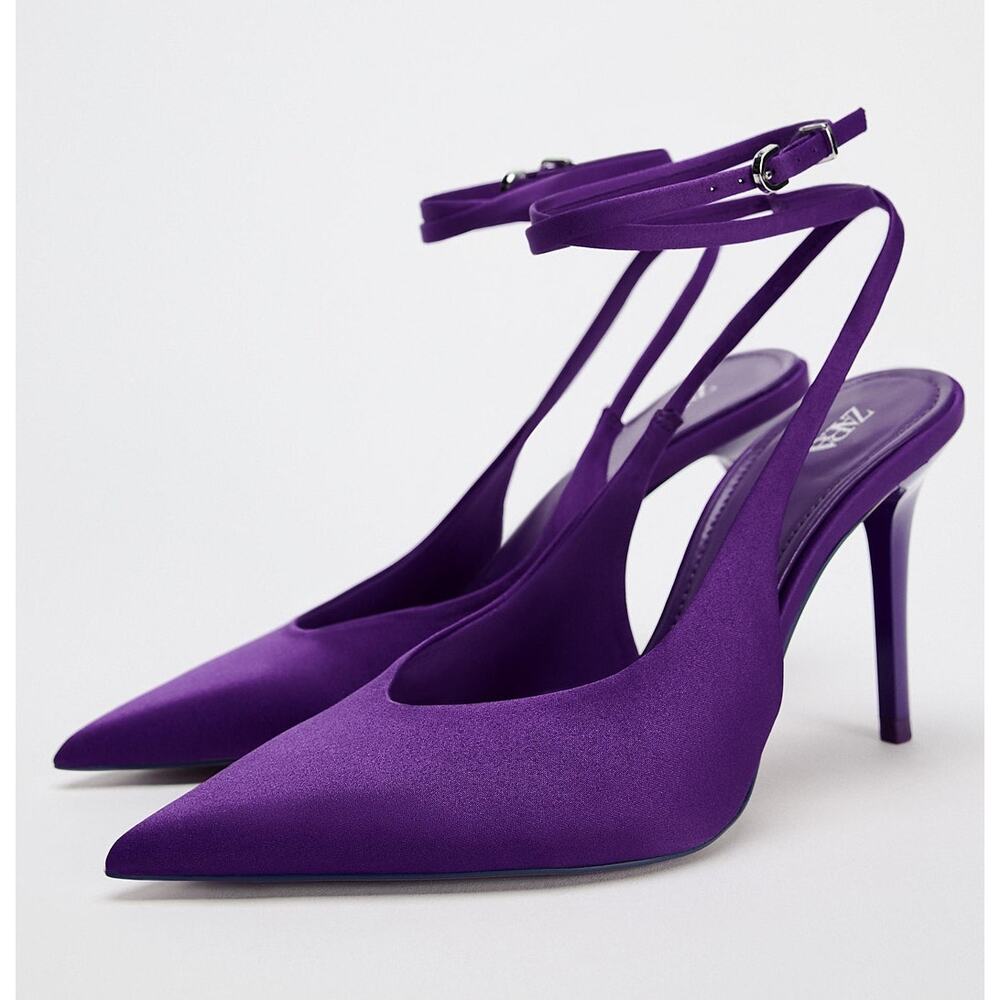RARE!!! ZARA Strappy Satin Pointed Heels NWT 💜 - Picture 12 of 16